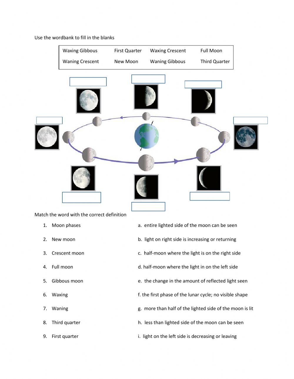 Moon Phases Online Exercise Moon Phases Online Exercise