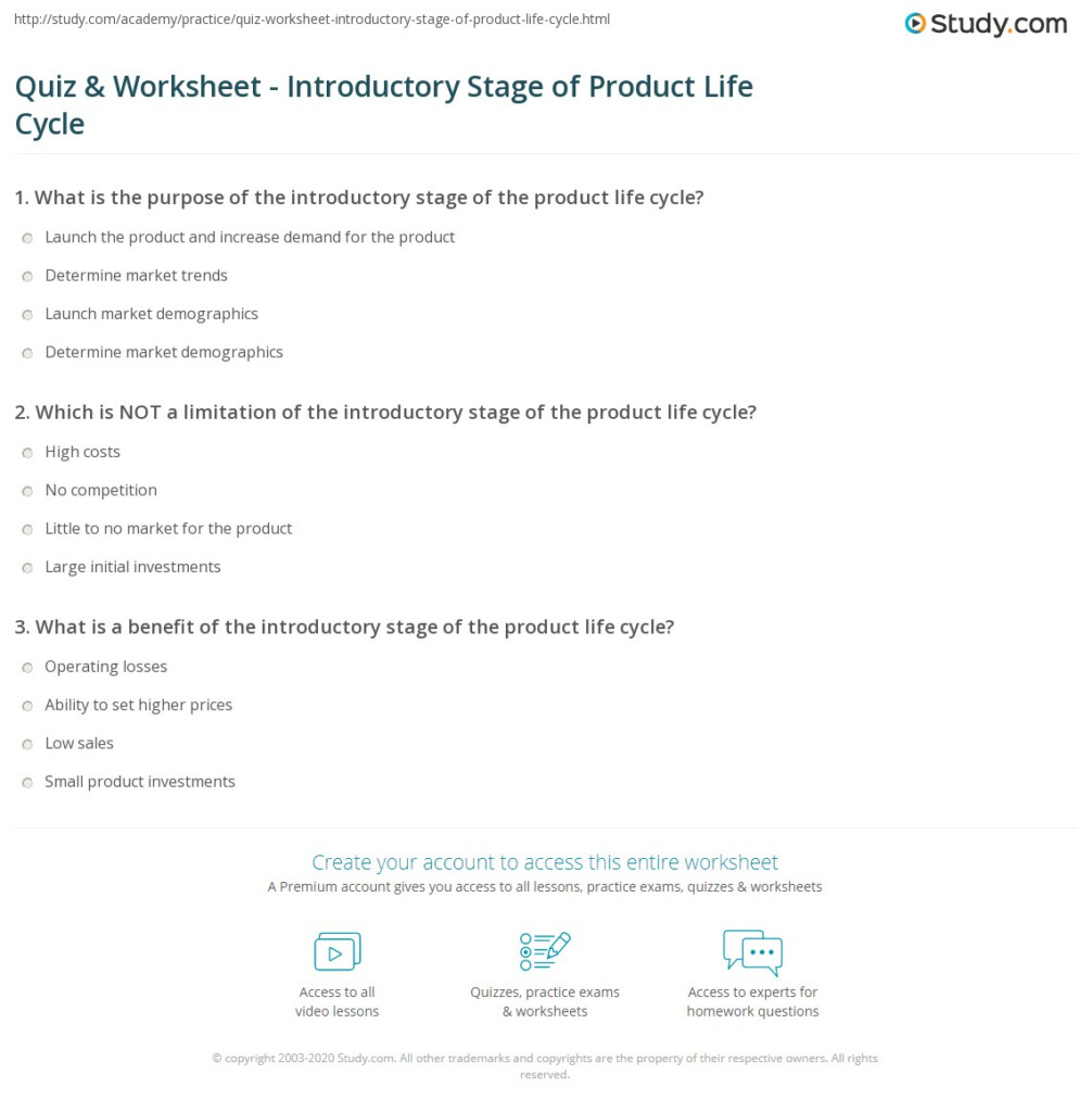 Quiz Worksheet Introductory Stage Of Product Life Cycle Study