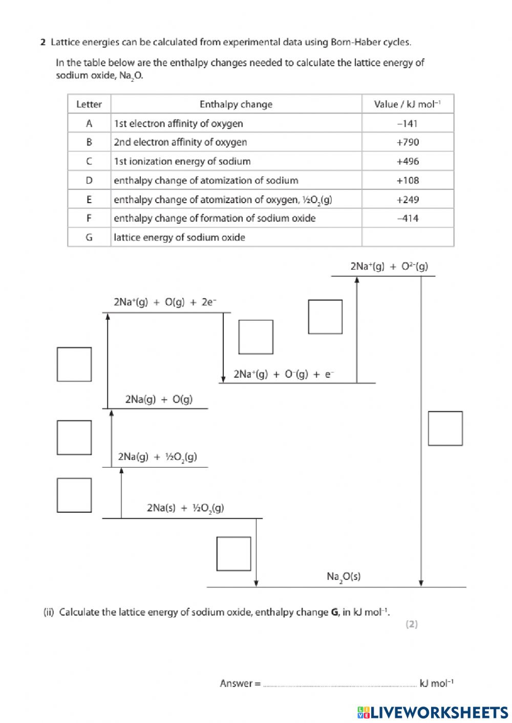 Born Haber Cycle With Calculation Worksheet Born Haber Cycle With Calculation Worksheet